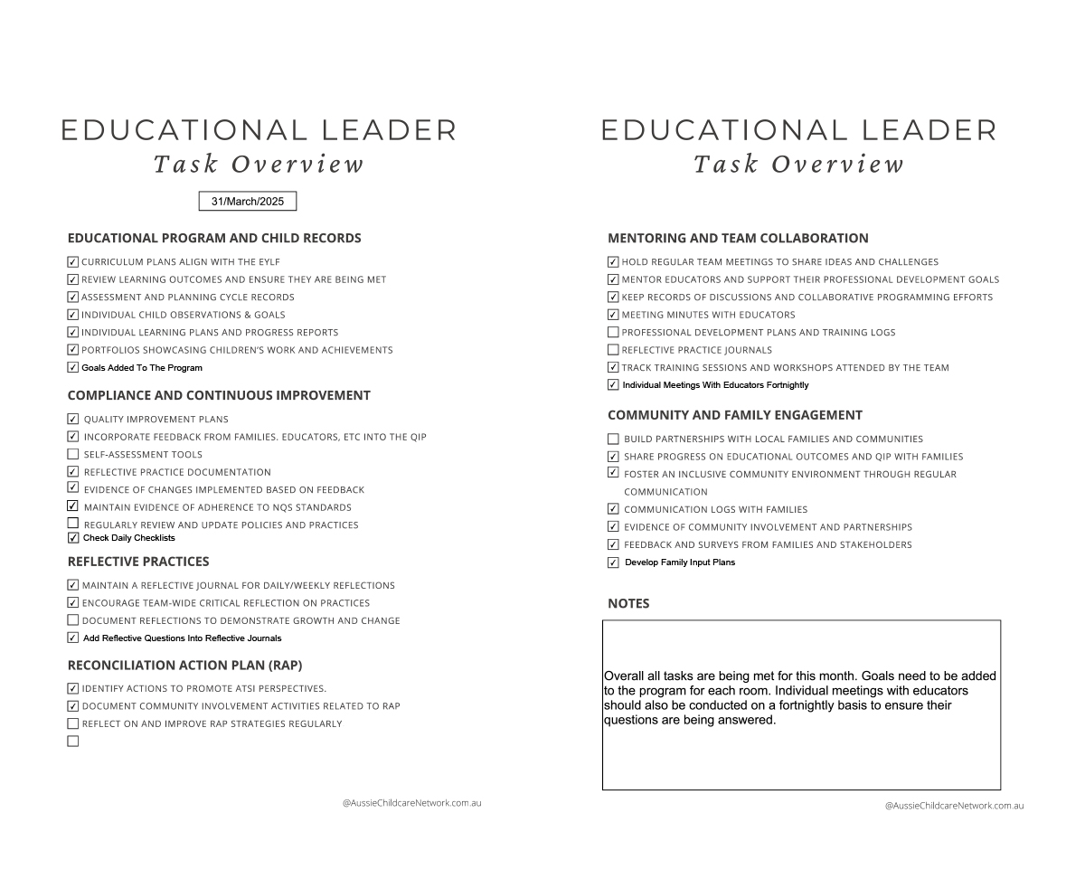 Educational Leader Task Overview