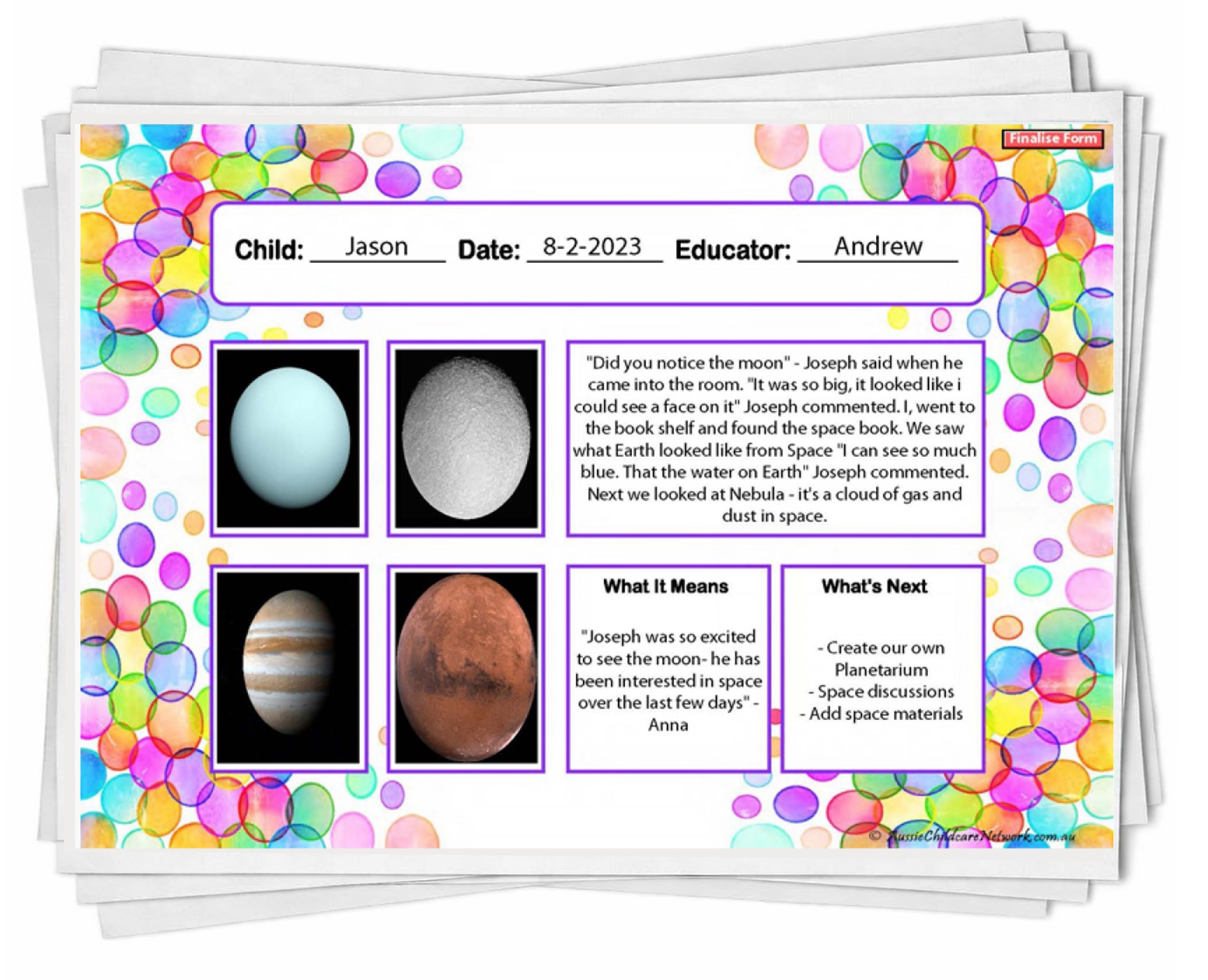 Rainbow Bubbles Learning Story